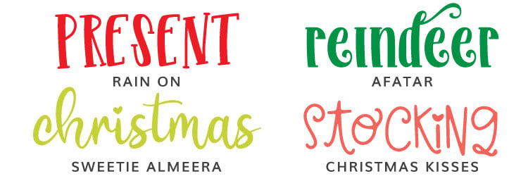 Christmas Fonts: Rain On, Afatar, Sweetie Almeera, Christmas Kisses