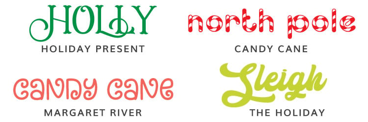 Christmas Fonts: Holiday Present, Candy Cane, Margaret River, the Holiday