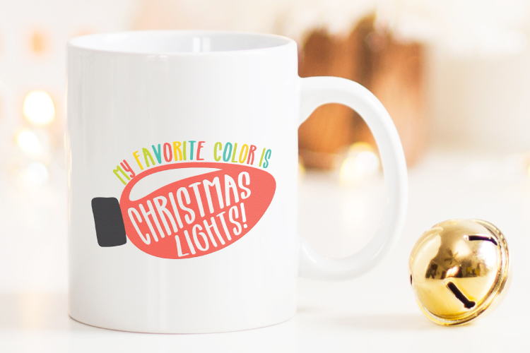 My Favorite Color is Christmas Lights SVG on white mug.