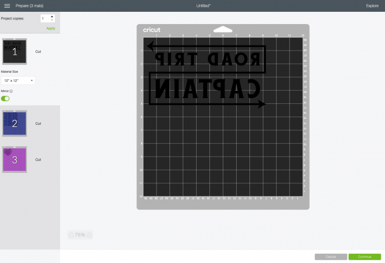 Cricut Design Space: Images on Cricut mat, mirrored
