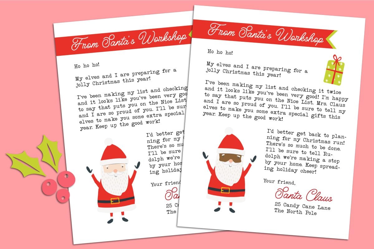 Letters from Santa on a pink background