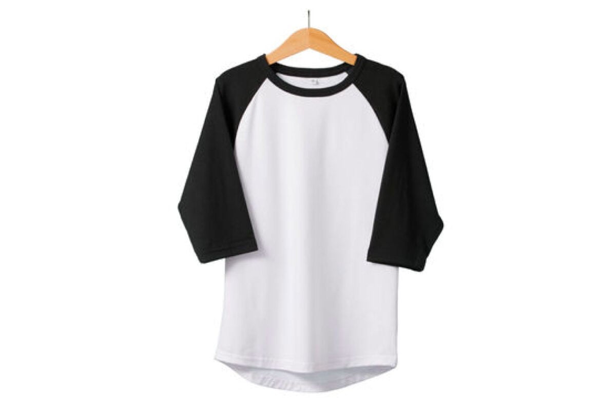 Raglan with white body and black sleeves