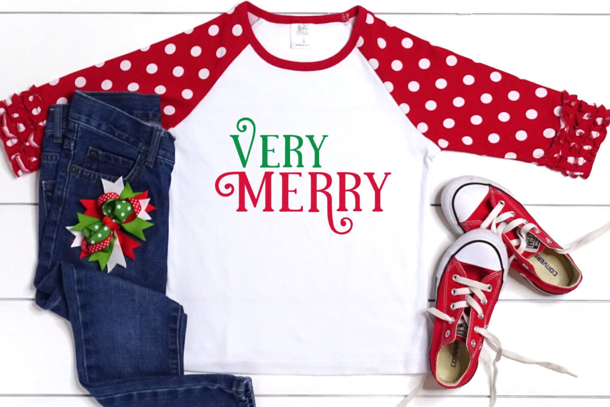 Kid's t-shirt with "Very Merry" in The Holidays font