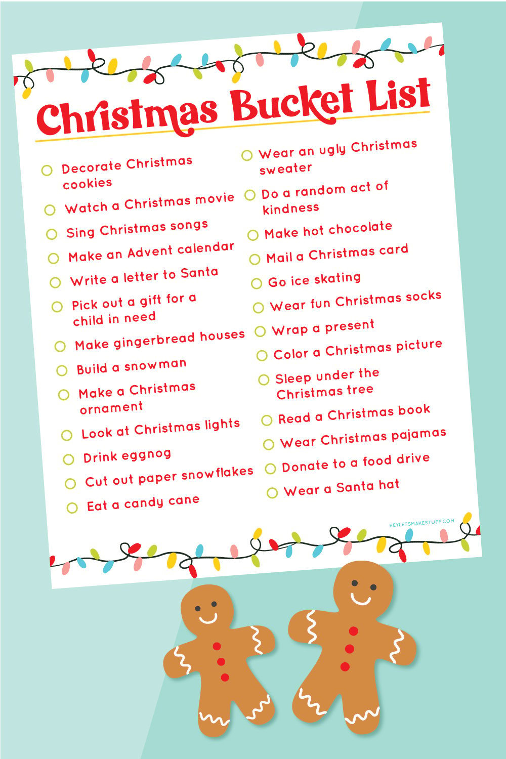 Christmas Cards Paper Santa Coloring Christmas Bucket List Digital 