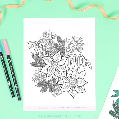 Printable winter florals coloring page