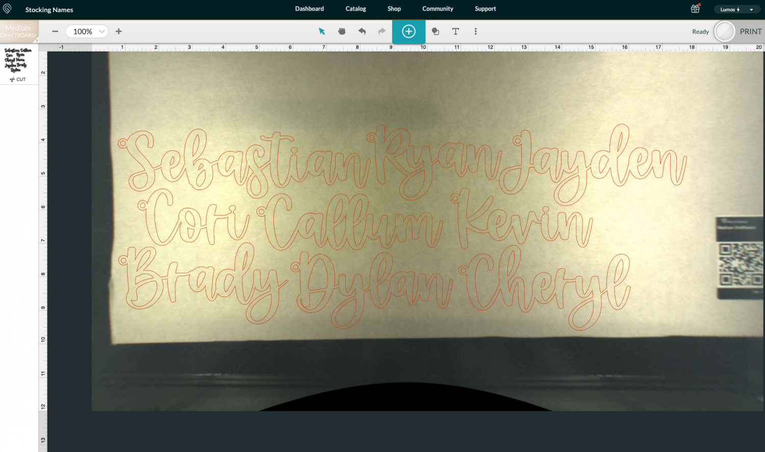 Glowforge screenshot with image on draftboard