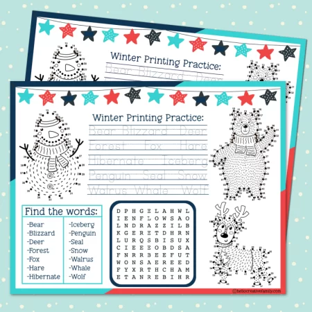 Winter activity placemat printable for primary school kids