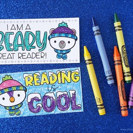 Printable winter coloring bookmarks