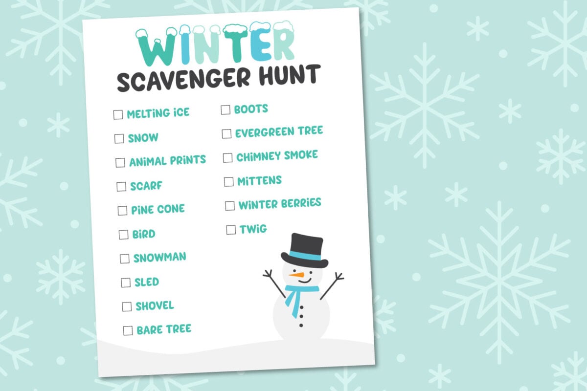 Winter Scavenger Hunt on snowy background