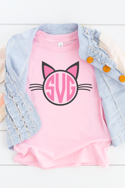 Cat monogram on pink kid's shirt