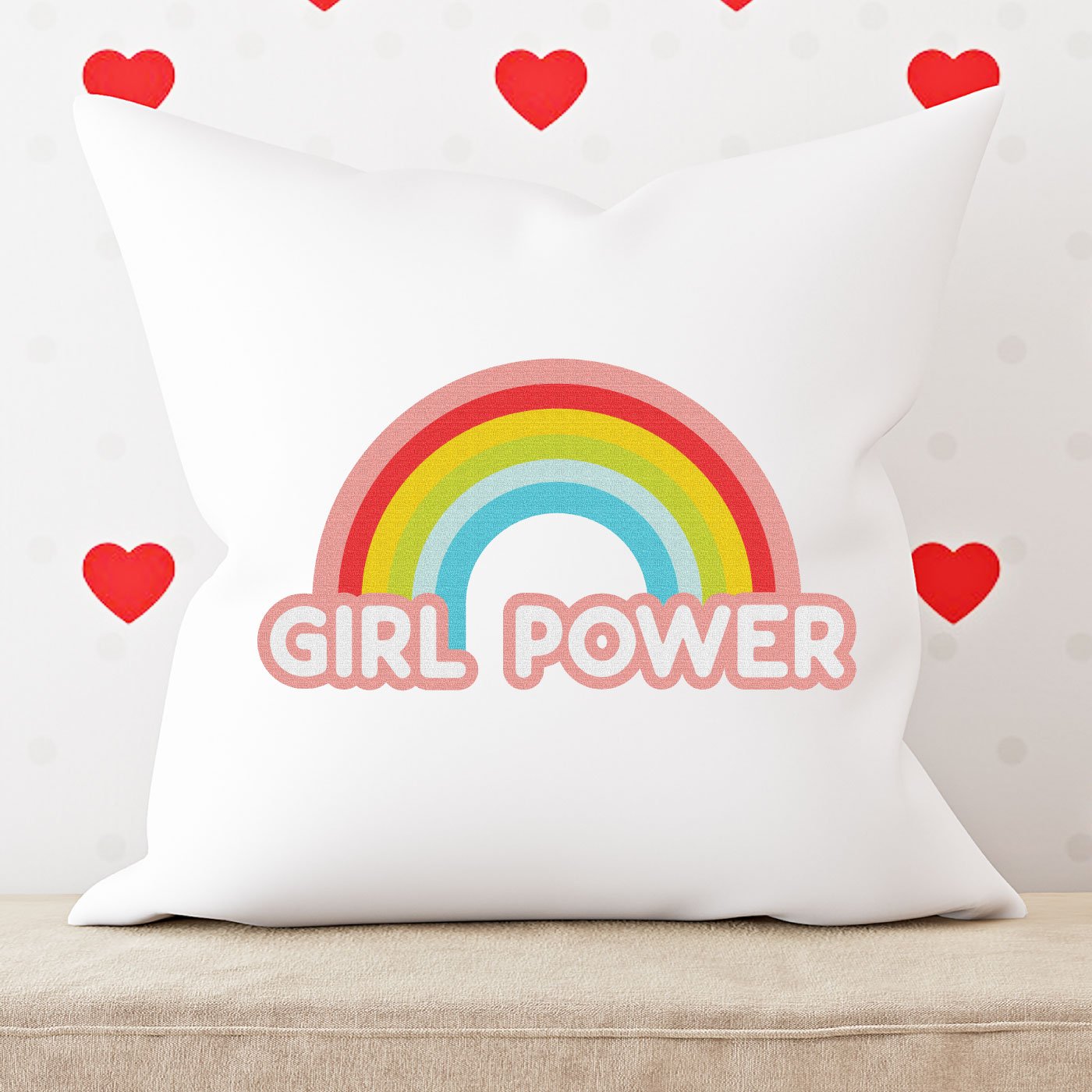 Girl Power image on pillow with heart wallpaper