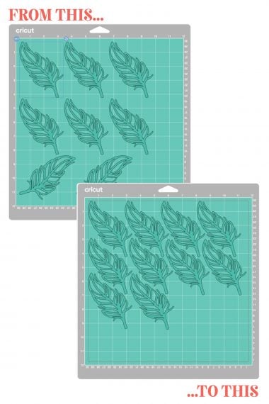 Screenshot showing feathers on original mat to feathers more nested on new mat.