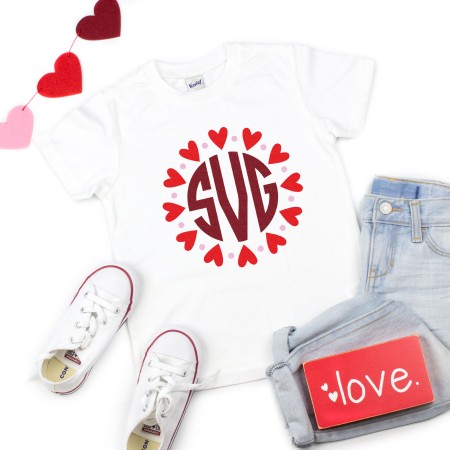 Heart monogram SVG on a white shirt
