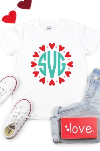 Heart monogram on a white shirt