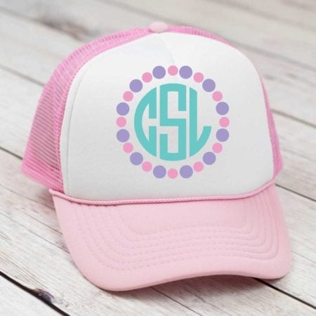 Pink monogrammed hat