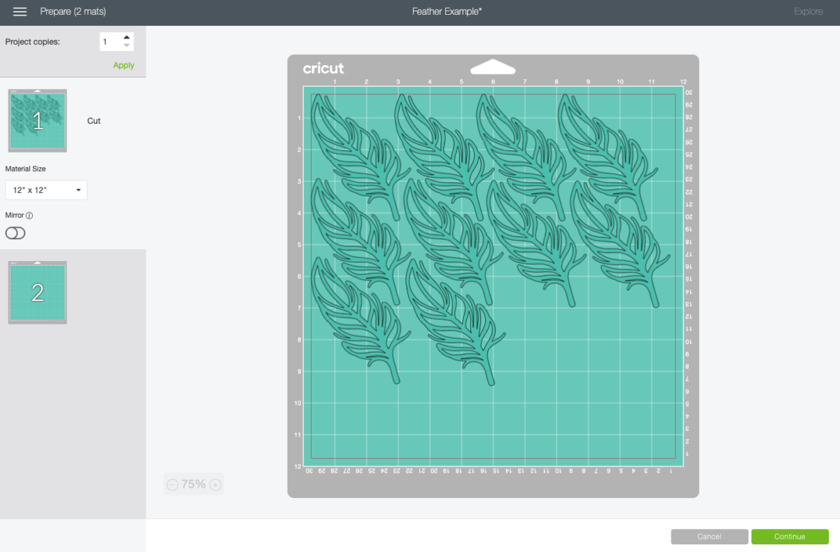 Cricut Design Space: All feathers on one sheet