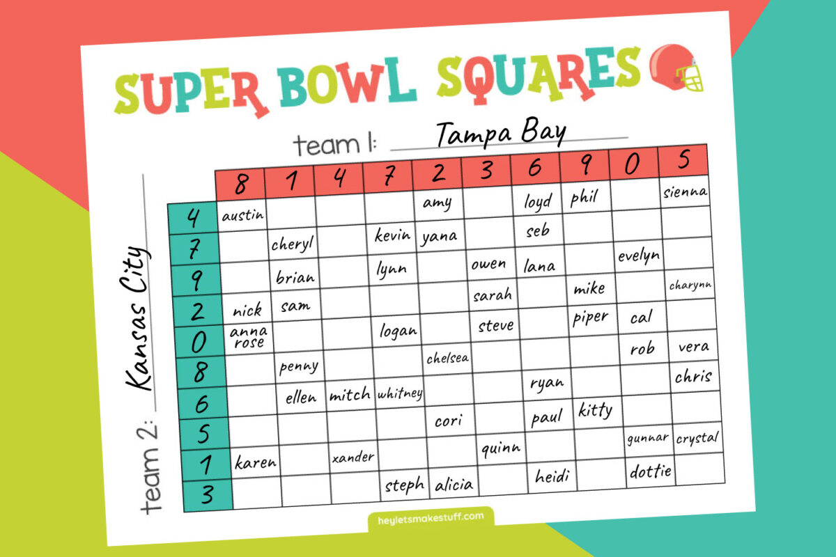 Filled in version of Super Bowl Squares