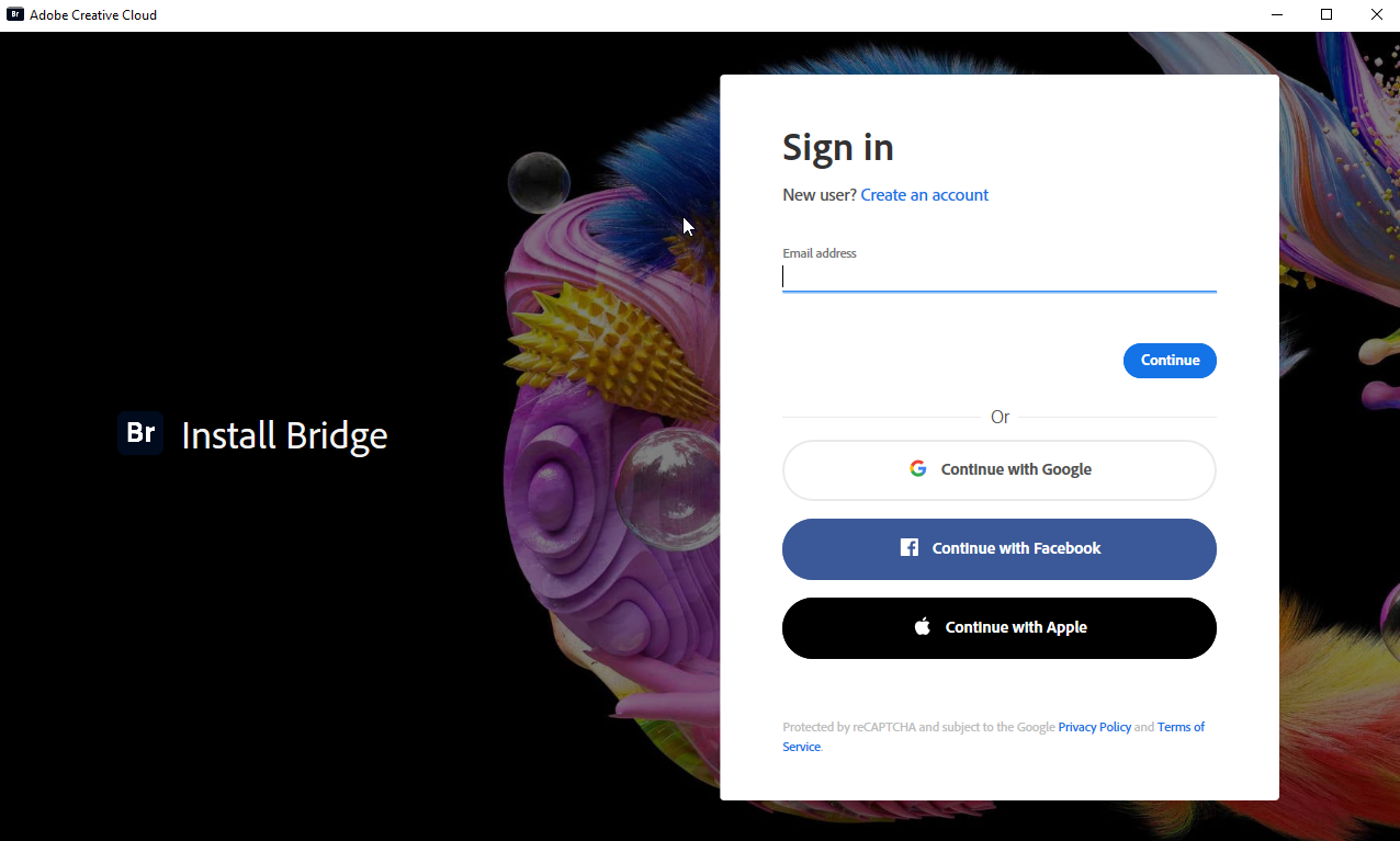 Adobe Bridge Sign in Screen