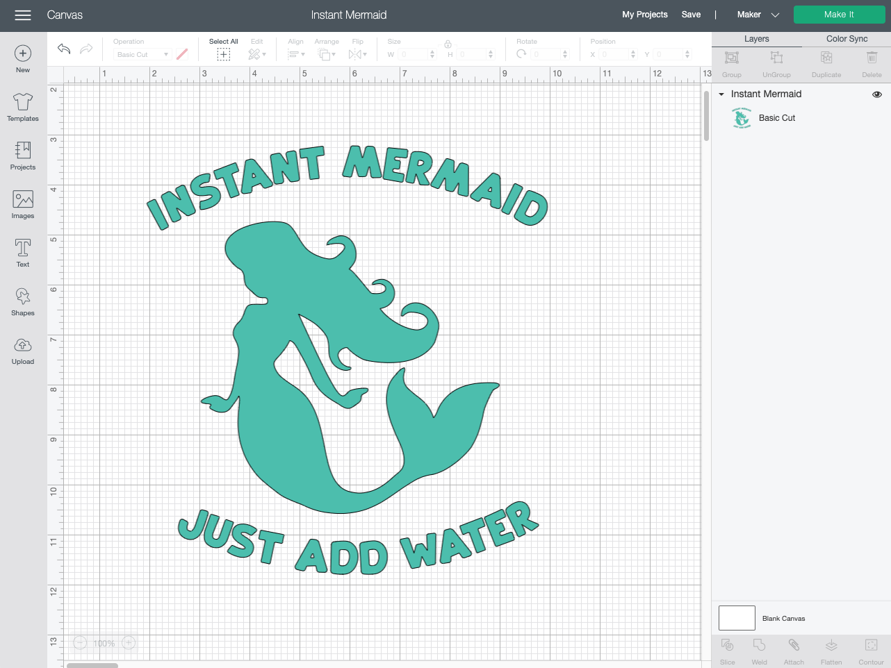 Cricut Design Space: Instant Mermaid file on the Canvas