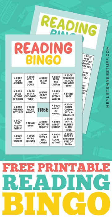 Free Printable Reading Bingo for Kids! - Hey, Let's Make Stuff