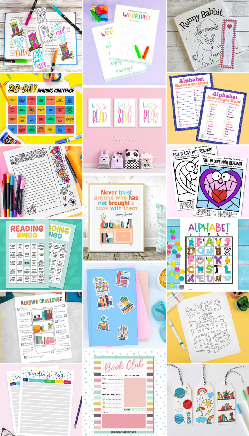 Reading printables collage
