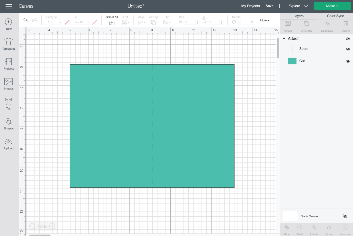 Cricut Design Space: card imported correctly with score line