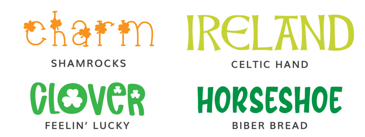 St. Patrick's Day Fonts: Shamrocks, Celtic Hand, Feelin' Lucky, Biber Bread