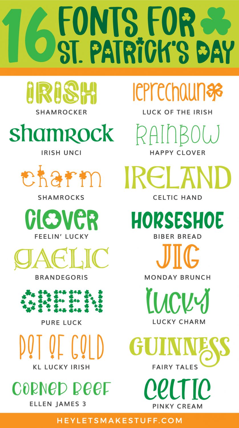 Happy St Patricks Day Celtic Lettering Logo On Green Clover And