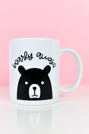 Bearly Awake SVG on mug with pink background