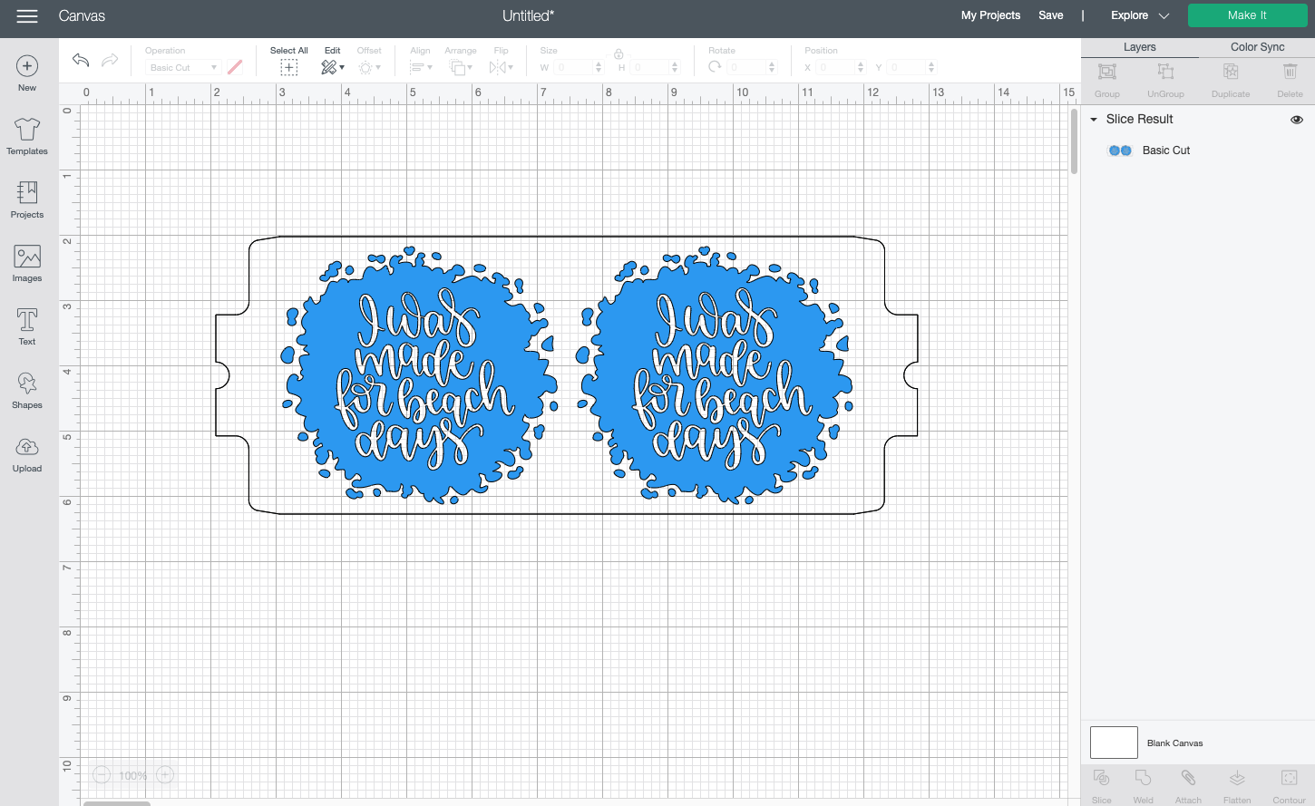 Cricut Design Space: Extra layers removed and recolored blue