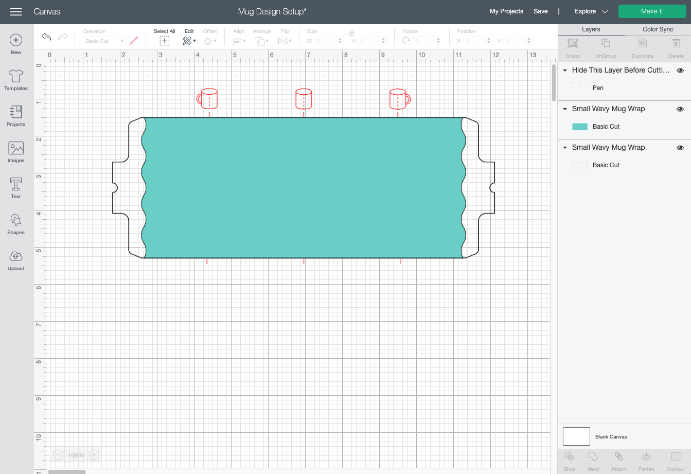 Cricut Design Space: Mug wrap template on Canvas