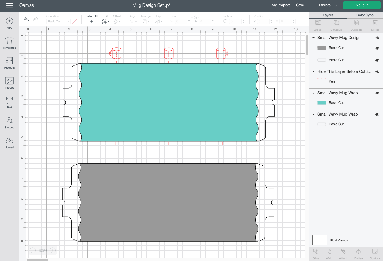 Cricut Design Space: Mug wrap template compared to mug wrap image from Cricut Image Library
