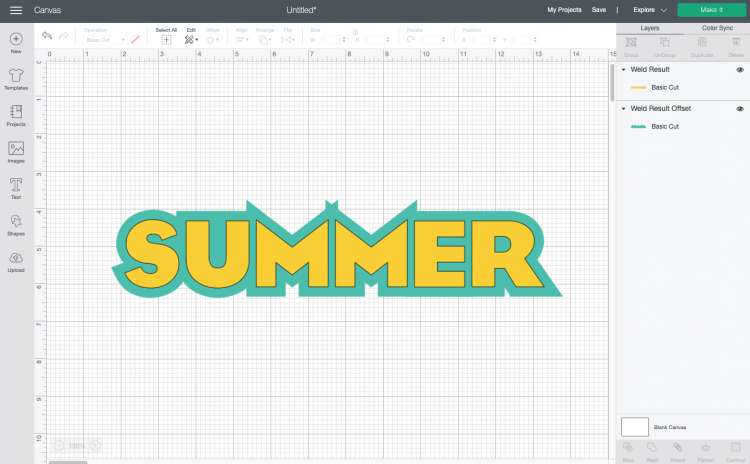 Cricut Design Space: The word summer with a less-than-desirable offset (the M's have funny spikes)