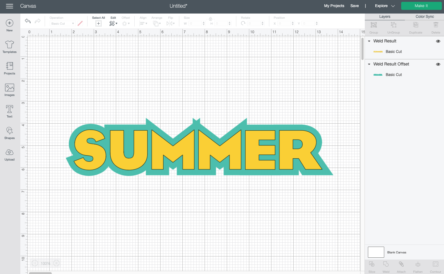 Cricut Design Space: The word summer with a less-than-desirable offset (the M's have funny spikes)