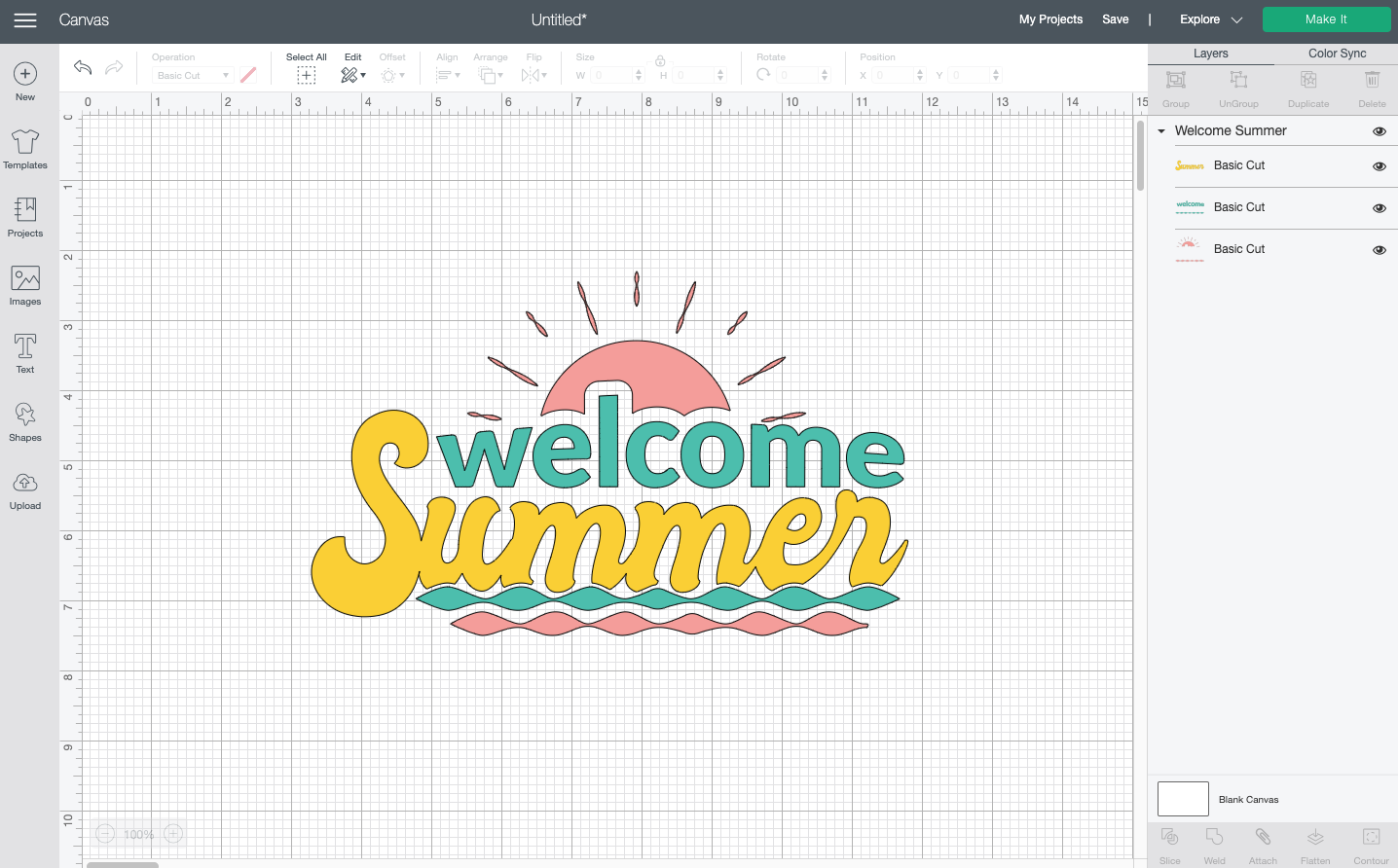 Cricut Design Space: Welcome Summer image in Canvas