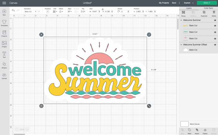 Cricut Design Space: Welcome summer with a white offset