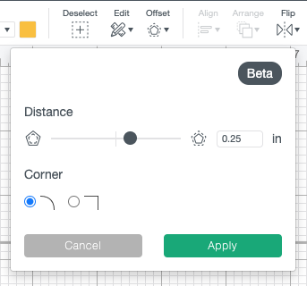 Cricut Design Space: Zoom in on offset tool options