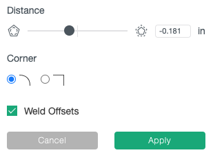 Cricut Design Space: Zoomed in on offset tool showing square corners and welded offsets