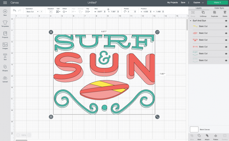 Cricut Design Space: Surf and Sun image from the Cricut Image Library