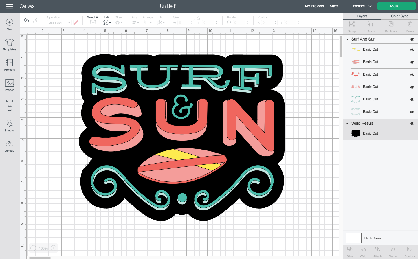 Cricut Design Space: Final surf and sun image