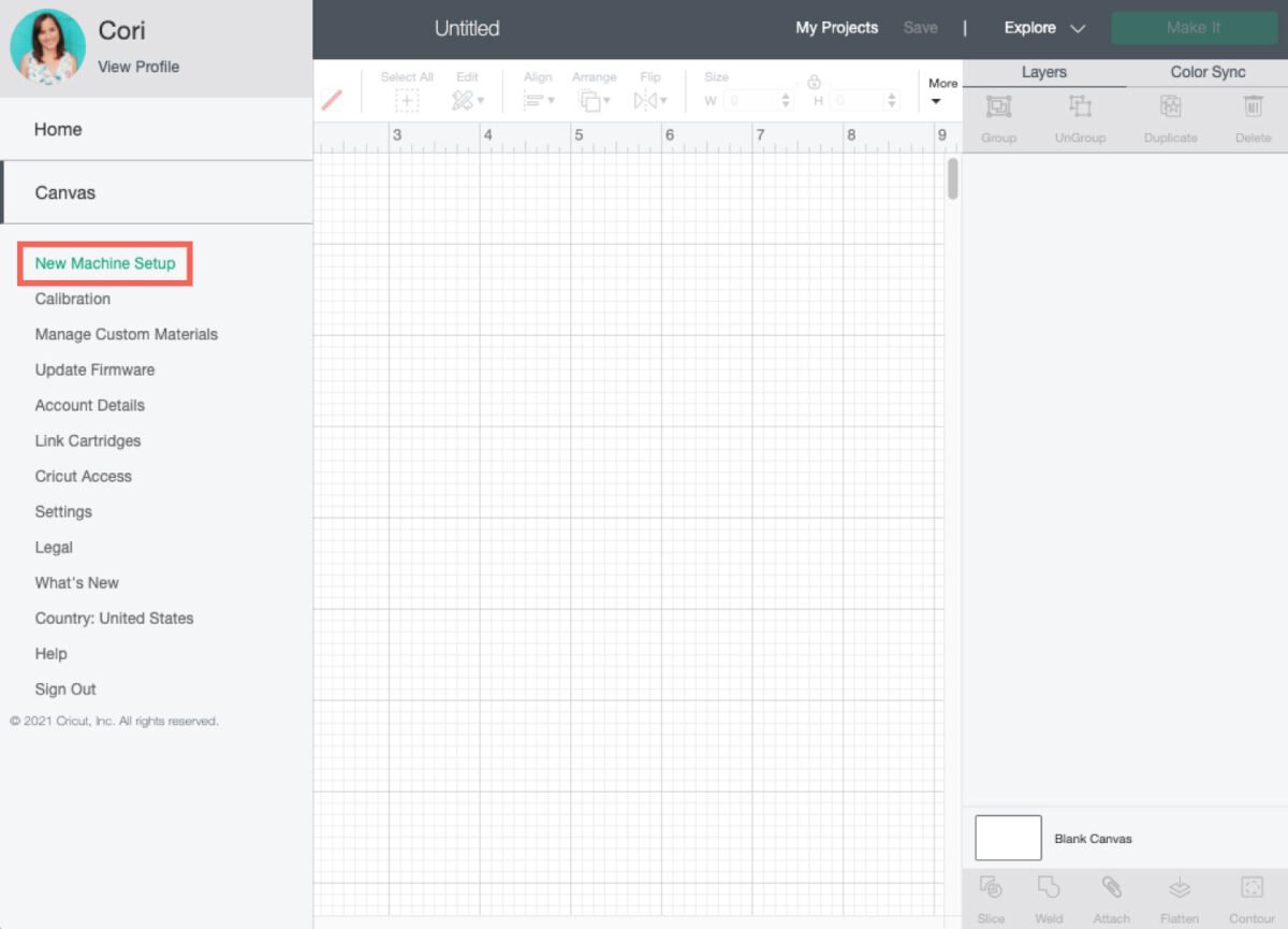 Cricut Design Space: New Machine Set Up Menu