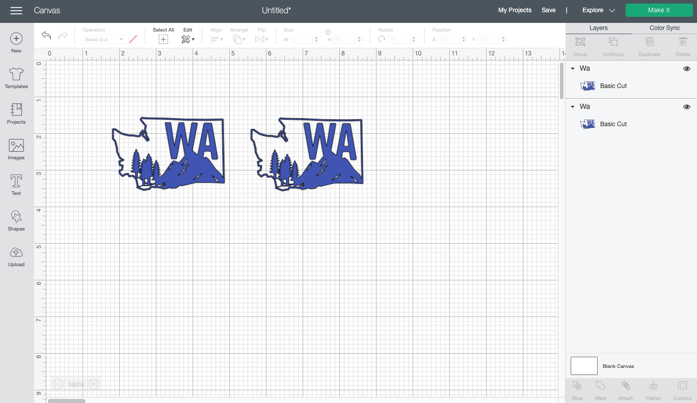 Cricut Design Space: Washington State image recolored to blue