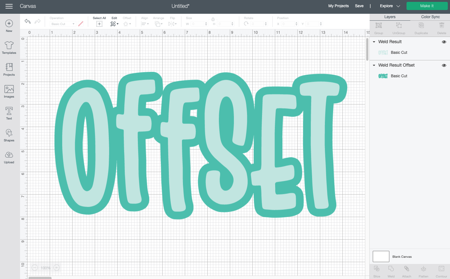 Cricut Design Space: The word "offset" with an offset