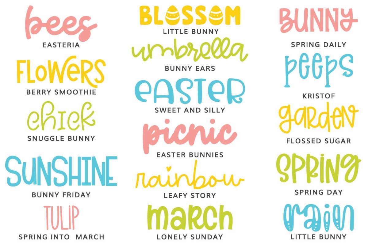 All of the fonts featured in this post in Easter colors