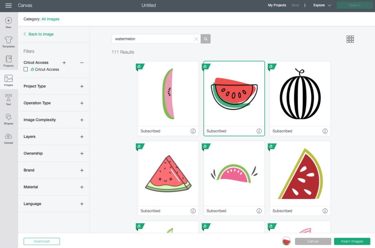 Cricut Design Space: watermelon search