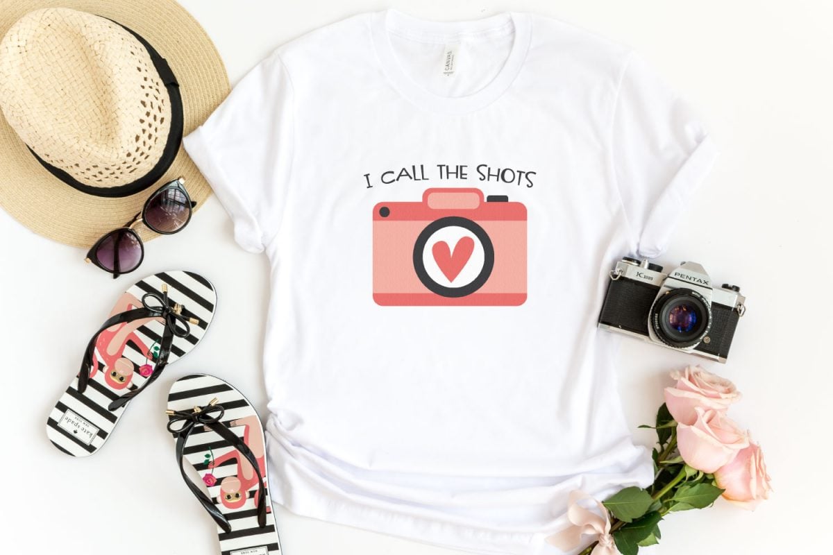 "I Call the Shots" image on t-shirt with camera