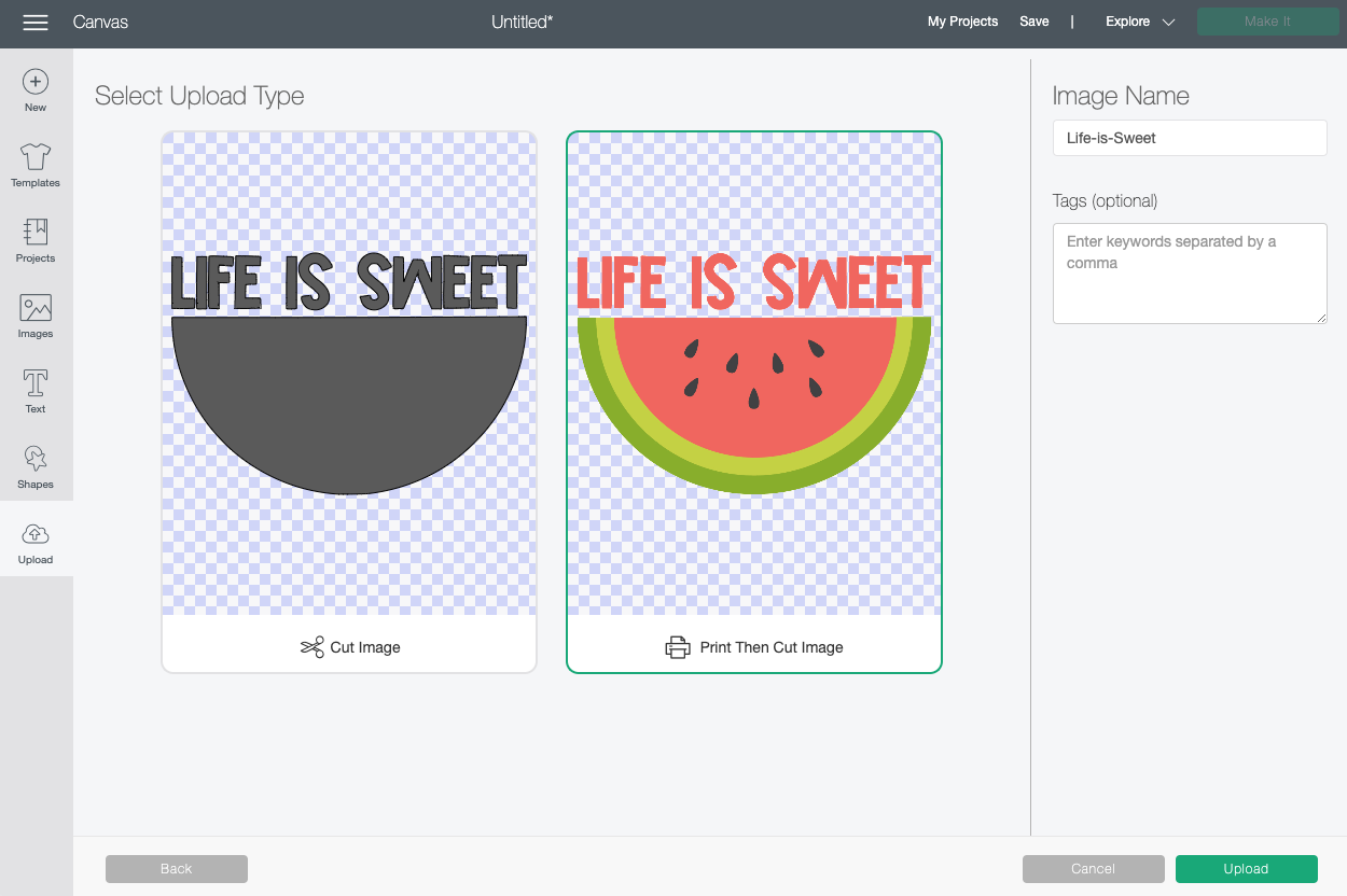 Cricut Design Space: Choose print then cut image
