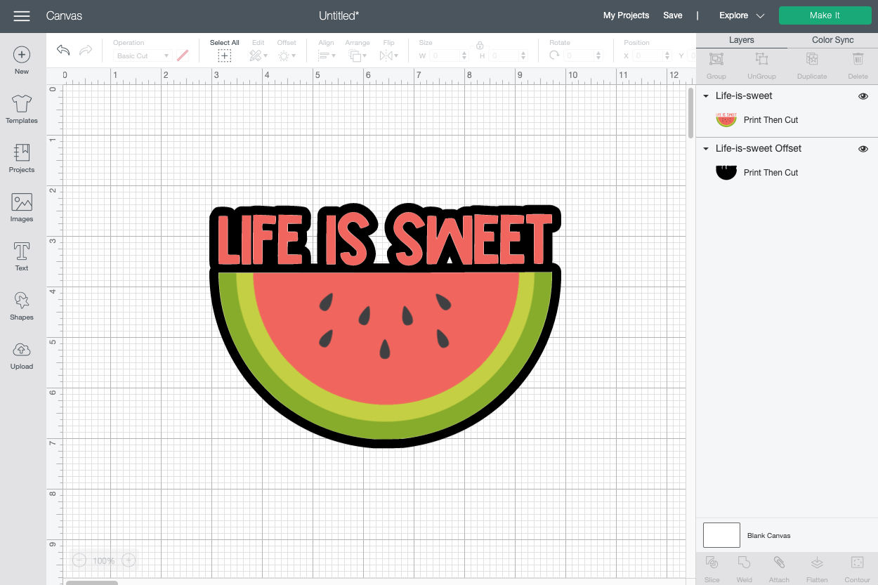 Cricut Design Space: Click Apply to create offset