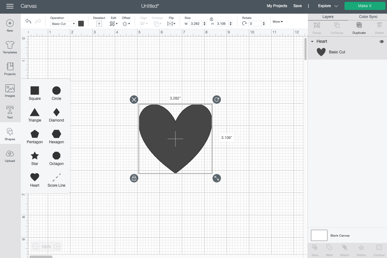 Cricut Design Space: create heart shape