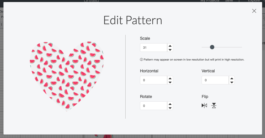 Cricut Design Space: Watermelons at a much smaller pattern on heart